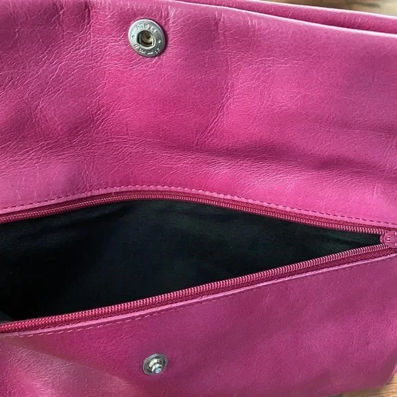 Lumiani Pink Leather Foldover Clutch & Strap NEW - Picture 3 of 5
